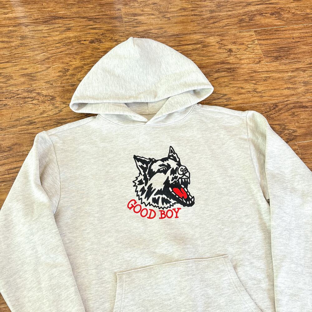 Chinatown Market Good Boy Dog Graphic Heather Gray Pullover Hoodie Sweatshirt XS